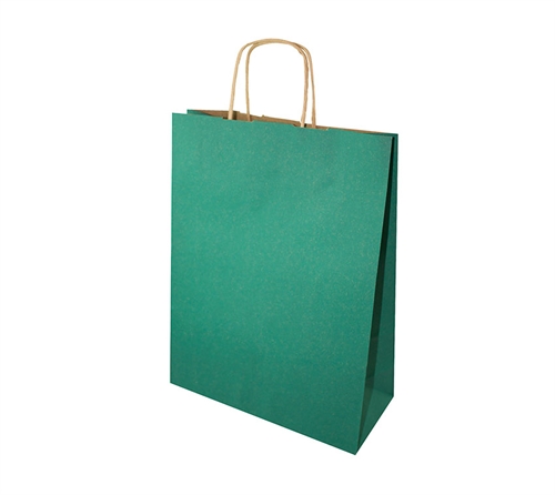 Grøn papirspose med snoet hank. 100 gr. Mulighed for tryk af logo